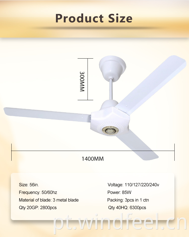 Ventilador de teto elétrico de 56 polegadas com resfriamento de ar de verão